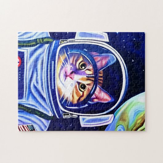 Kat Astronaut in de ruimte Legpuzzel (Horizontaal)