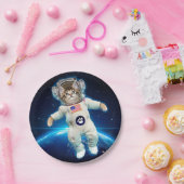 Kat-astronaut in de ruimte papieren bordje (Feest)
