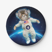 Kat-astronaut in de ruimte papieren bordje (Voorkant)