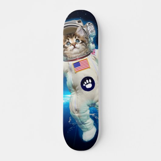 Kat-astronaut in de ruimte persoonlijk skateboard (Voorkant)