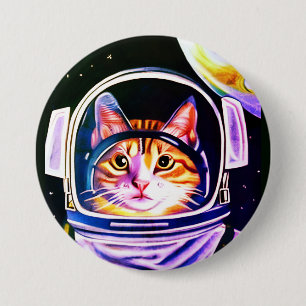 Kat Astronaut in de ruimte Ronde Button 7,6 Cm