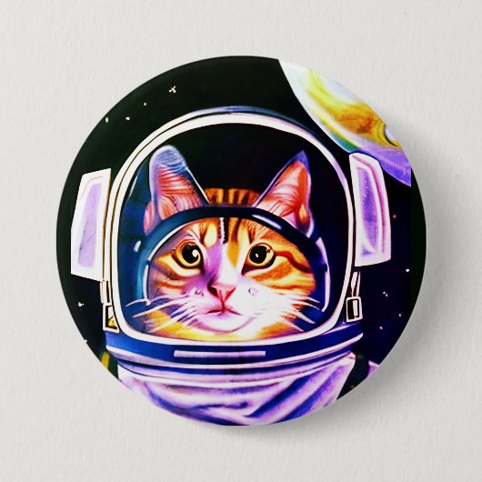 Kat Astronaut in de ruimte Ronde Button 7,6 Cm (Voorkant)