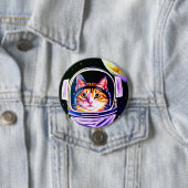 Kat Astronaut in de ruimte Ronde Button 7,6 Cm (In situ)