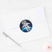 Kat-astronaut in de ruimte ronde sticker (Envelop)