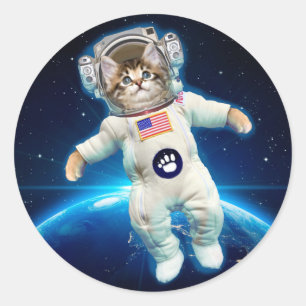 Kat-astronaut in de ruimte ronde sticker
