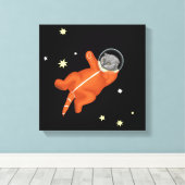 Kat-astronaut in een oranje ruimtevaarteenheid canvas afdruk (Insitu (Houten vloer))