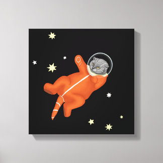 Kat-astronaut in een oranje ruimtevaarteenheid canvas afdruk