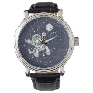 Kat astronaut in ruimtepak grappige astronomie horloge