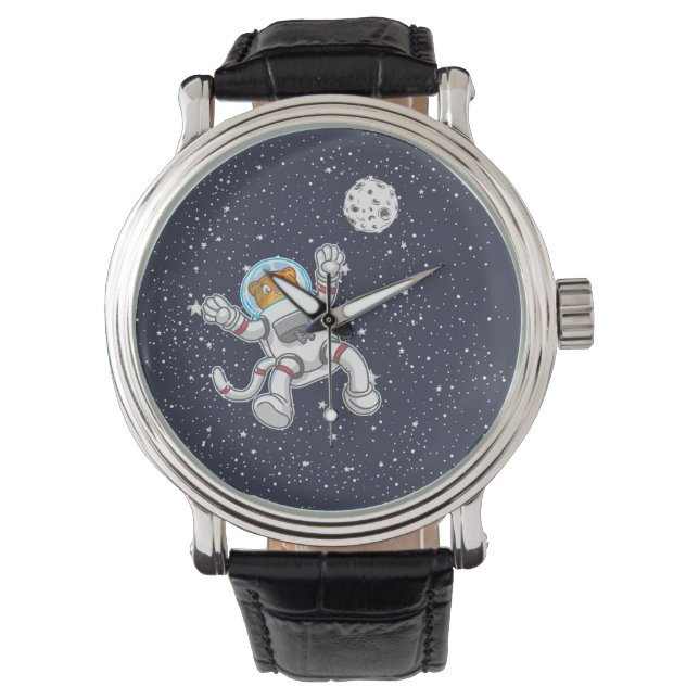 Kat astronaut in ruimtepak grappige astronomie horloge (Voorkant)