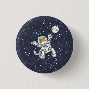 Kat astronaut in ruimtepak grappige astronomie ronde button 3,2 cm