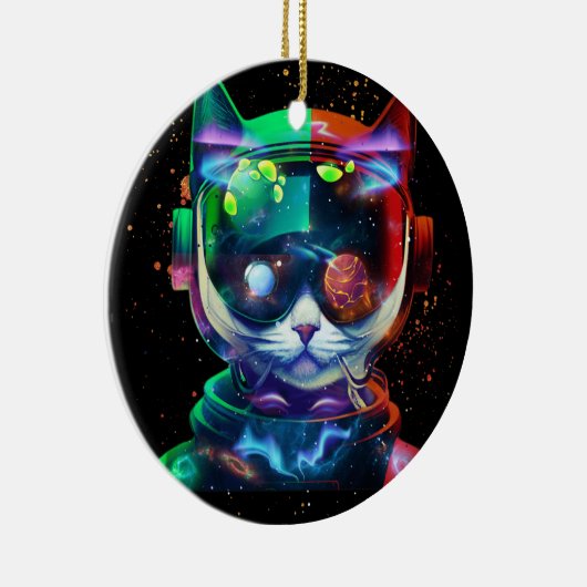 Kat Astronaut in Space Suit en Helmet in Cosm Keramisch Ornament (Rechts)