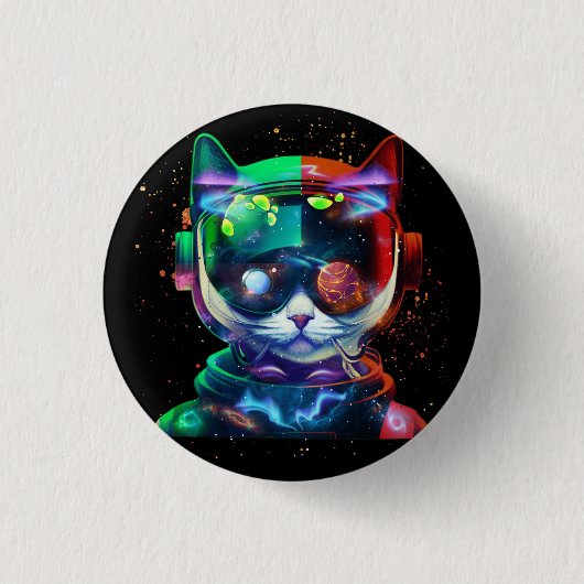 Kat Astronaut in Space Suit en Helmet in Cosm Ronde Button 3,2 Cm (Voorkant)