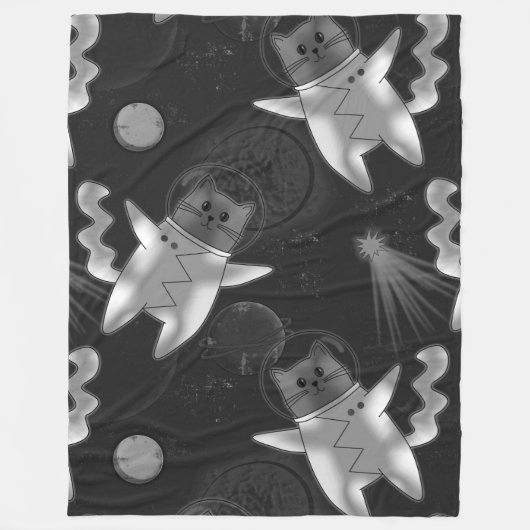 Kat astronaut in zwart-wit. fleece deken (Voorkant)
