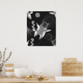 Kat astronaut in zwart-wit. poster (Keuken)