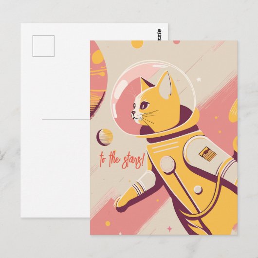 Kat-astronaut naar het sterrense Briefkaart (Voorkant / Achterkant)