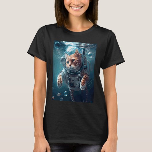 Kat Astronaut Onderwater T-shirt (Voorkant)