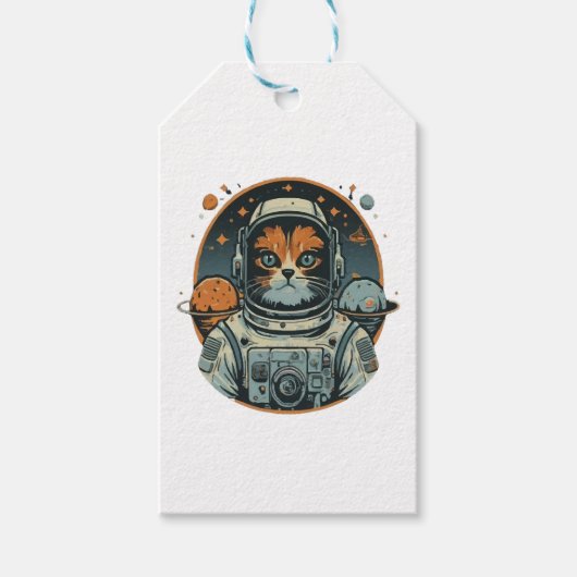Kat-astronaut op asteroïden cadeaulabel (Voorkant)