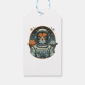 Kat-astronaut op asteroïden cadeaulabel (Achterkant)
