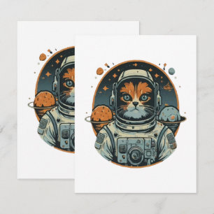 Kat-astronaut op asteroïden notitiekaartje