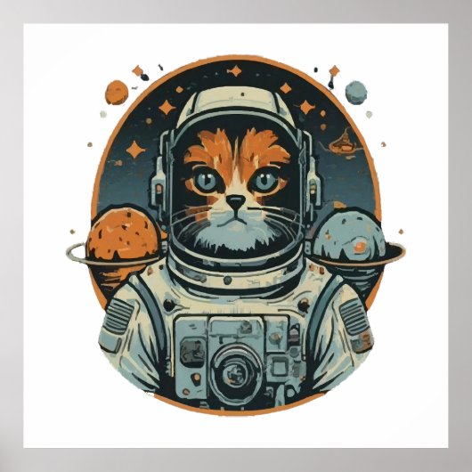 Kat-astronaut op asteroïden poster (Voorkant)