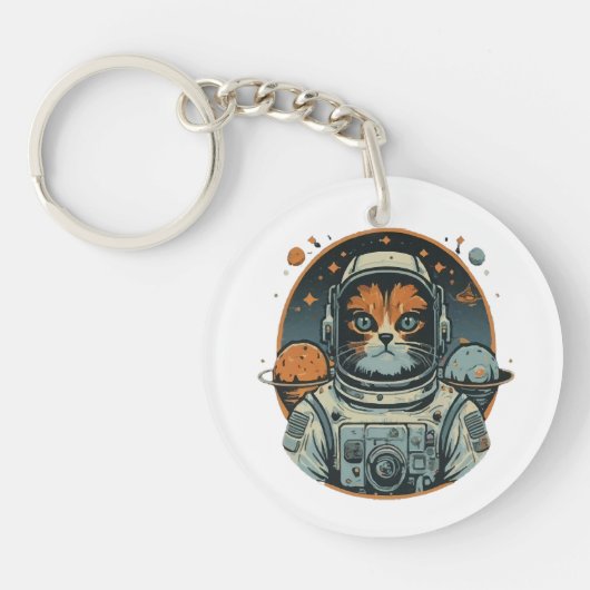 Kat-astronaut op asteroïden sleutelhanger (Voorkant)