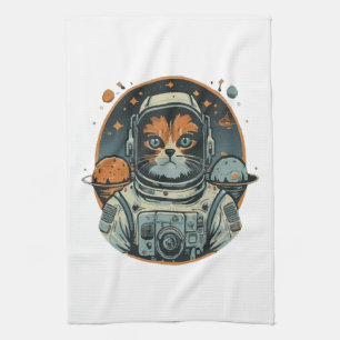 Kat-astronaut op asteroïden theedoek