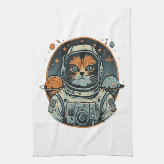 Kat-astronaut op asteroïden theedoek (Verticaal)