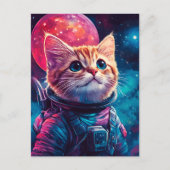 Kat astronaut roze ruimte briefkaart (Voorkant)