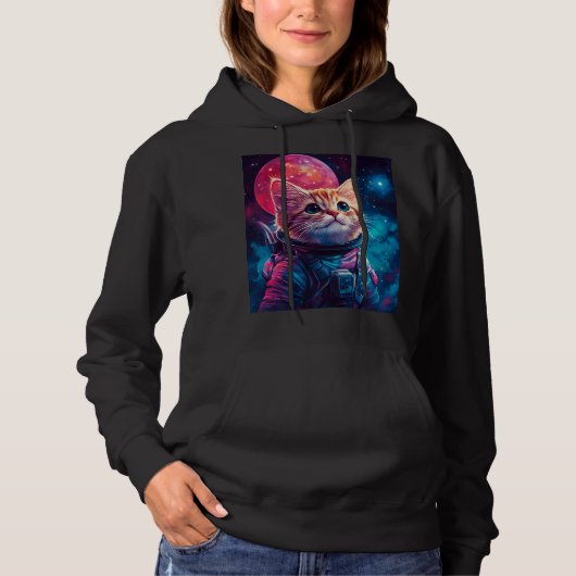 Kat astronaut roze ruimte hoodie (Voorkant)