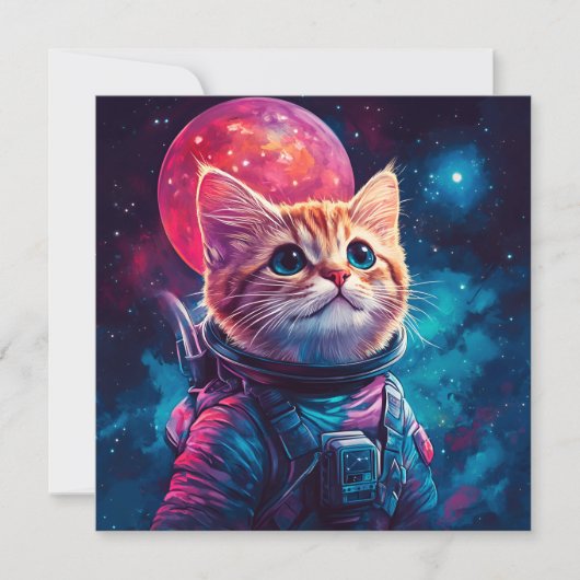 Kat astronaut roze ruimte kaart (Voorkant)