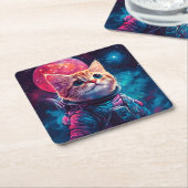 Kat astronaut roze ruimte kartonnen onderzetters (Schuin)