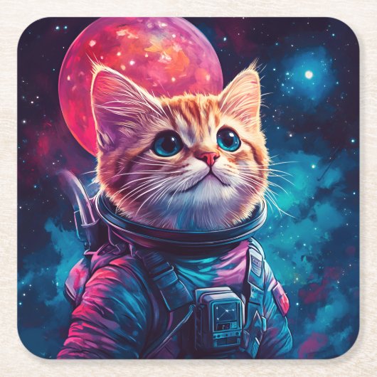 Kat astronaut roze ruimte kartonnen onderzetters (Voorkant)