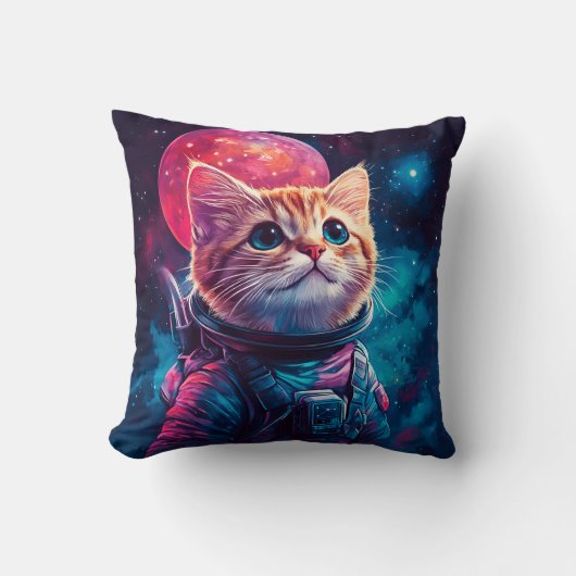 Kat astronaut roze ruimte kussen (Voorkant)