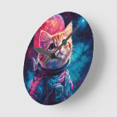 Kat astronaut roze ruimte ronde klok (Hoek)