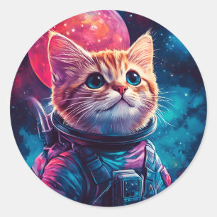 Kat astronaut roze ruimte ronde sticker