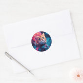 Kat astronaut roze ruimte ronde sticker (Envelop)