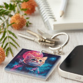 Kat astronaut roze ruimte sleutelhanger (Voorkant Rechts)