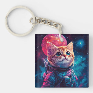 Kat astronaut roze ruimte sleutelhanger