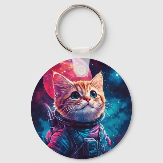 Kat astronaut roze ruimte sleutelhanger (Voorkant)
