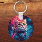 Kat astronaut roze ruimte sleutelhanger (Voorkant)