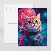Kat astronaut roze ruimte uitnodiging briefkaart (Voorkant / Achterkant)