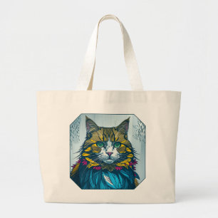 Kat at de Kanarieveer   Kleurig Portret Kunst Grote Tote Bag
