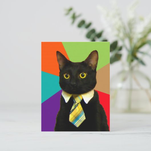 Kat-baas in stropdas briefkaart (Staand voorkant)