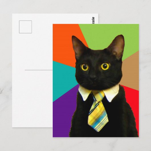 Kat-baas in stropdas briefkaart (Voorkant / Achterkant)