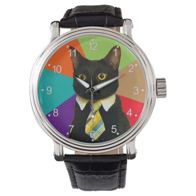 Kat-baas in stropdas horloge (Voorkant)