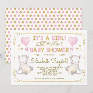 Kat Baby Girl Shower Kitten Pink Gold Cat Lover Kaart