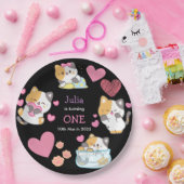 kat baby meisje zwart verjaardagspapier bord (Feest)
