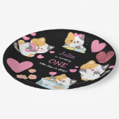 kat baby meisje zwart verjaardagspapier bord (Gekanteld)