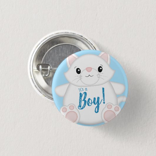 Kat Baby shower Kat blauw Ronde Button 3,2 Cm (Voorkant /achterkant)