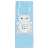 Kat Baby shower Kat blauw Wijn Cadeautas (Achterkant)
